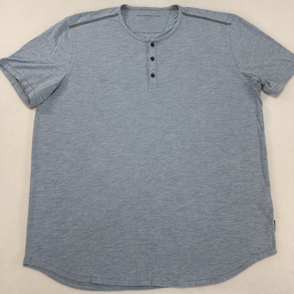 John Varvatos USA Shirt Mens XL Blue Henley Short Sleeve Tagless Tee Jersey Prep